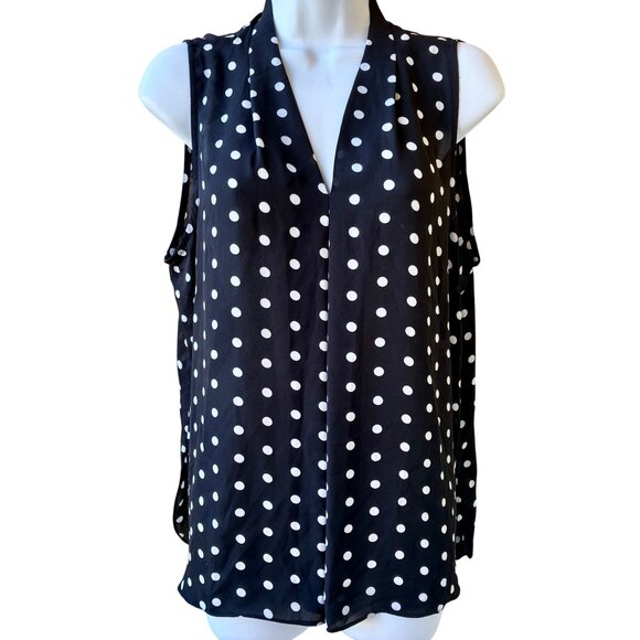 Vince Camuto Sleeveless Top Black & White Polka Dot Dropped Tail - Picture 2 of 12